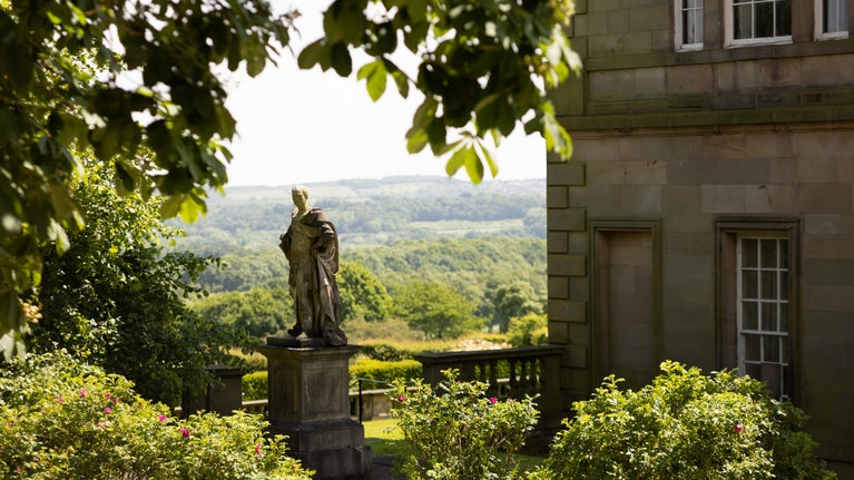 Earl of Strafford statue in front of Northern College at Wentworth Castle Gardens